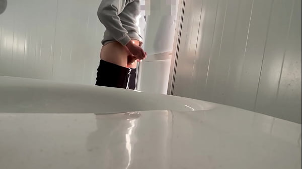 i surprise a girl who catches me jerking off in a public bathroom on the beach and helps me finish cumming